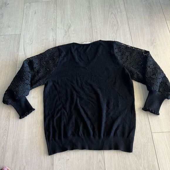 Sioni Milano Black Lace Long Sleeve Top Size L - Picture 2 of 6
